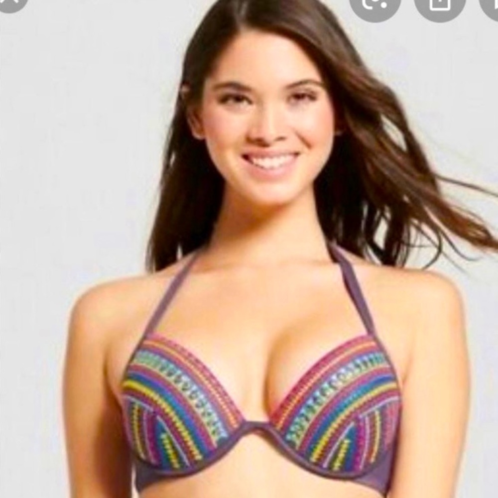 NEW Shade & Shore- Rainbow Lavender Embroidered Halter Bikini Top-38D